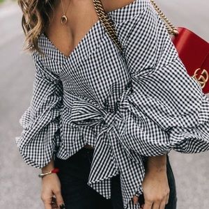Forever 21 Navy Gingham Wrap Top Size S